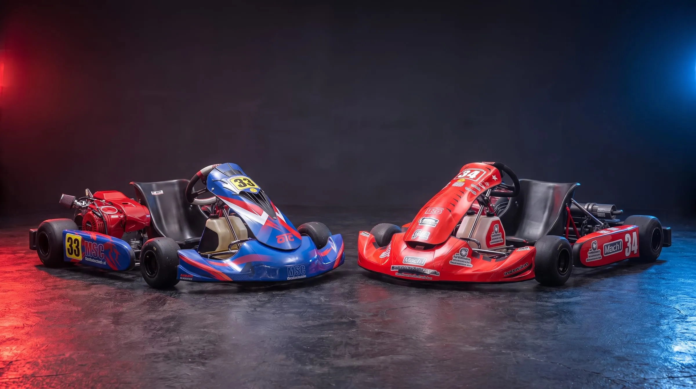 KI-inszeniertes Studiomotiv der MSC-Karts: die blaue Nummer 33 und die rote Nummer 34