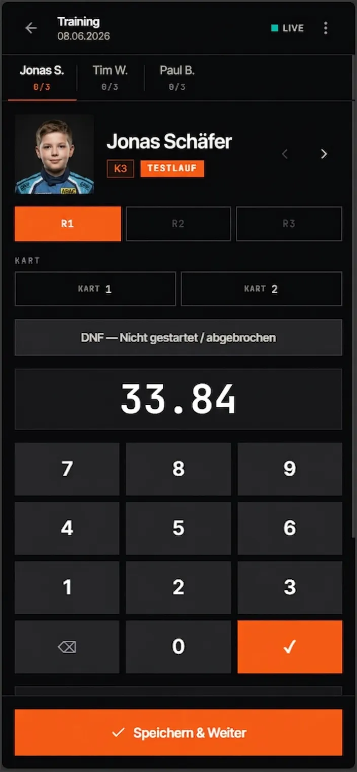 HOTLAP: Live-Zeiterfassung im Training mit Fahrzeiten und Strafsekunden